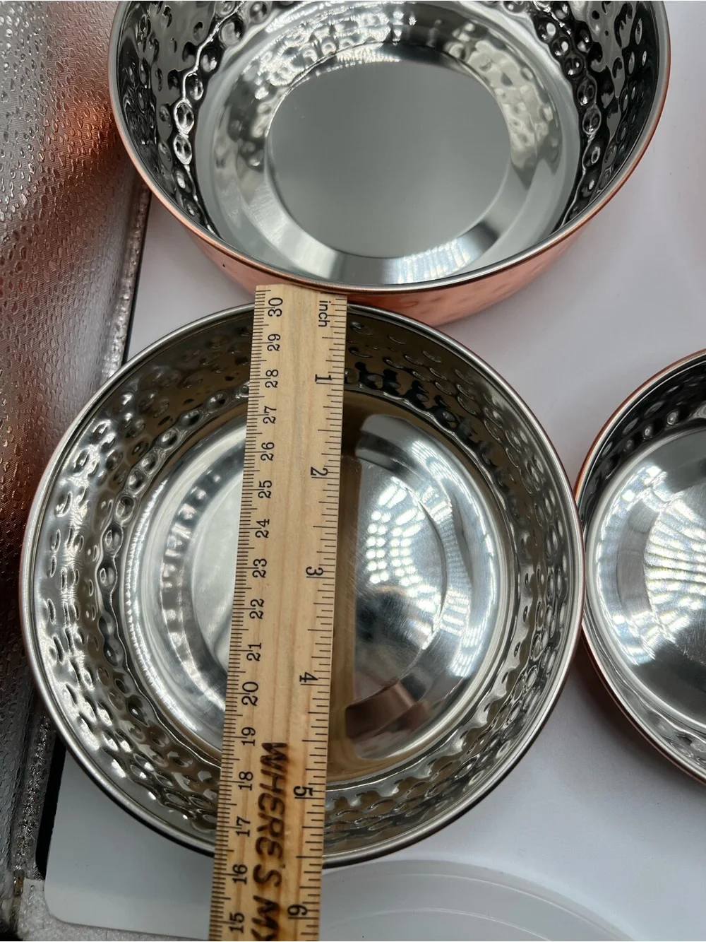 5 Piece Hammered Copper Plated Stainless Steel Stackable Storage Bowl Set Lids